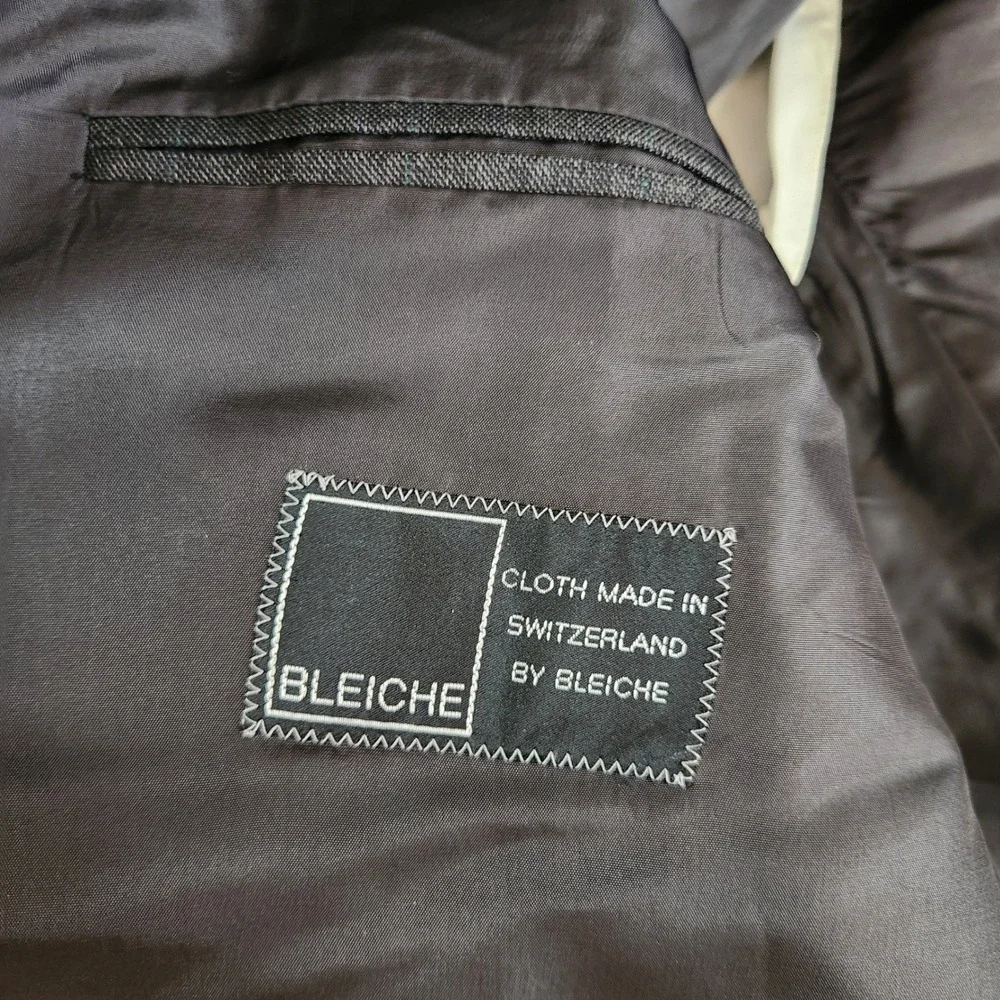 Bleiche Switzerland John Edward Mens Double Breasted Wool Suit 44R Pleats Cuffed
